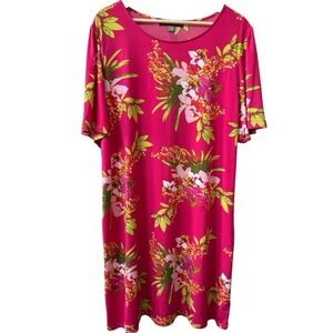 ALEXANDRA OAK Floral Dress Women's Size Plus XXL Bright Pink Short Sleeve